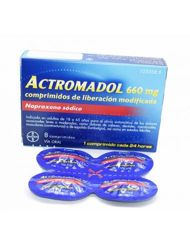ACTROMADOL 660 mg 8 COMPRIMIDOS LIBERACION MODIFICADA Alivio del dolor ocasional leve y fiebre