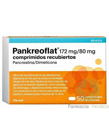 PANKREOFLAT 172 mg/80 mg 50 COMP Alivia la acumulación de gases y digestiones incompletas