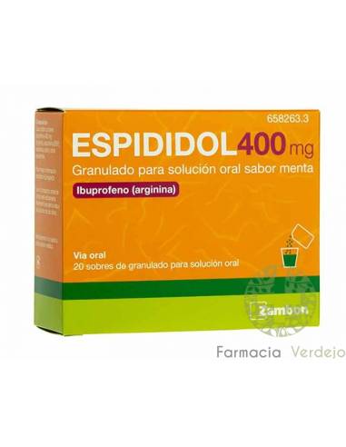 ESPIDIDOL 400 mg 20 SOBRES PARA SOLUCION ORAL (SABOR MENTA) Alivio de dolor ocasional y fiebre