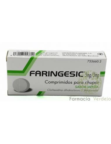 FARINGESIC 5 mg/5 mg 20 COMPRIMIDOS PARA CHUPAR (SABOR MENTA) Alivian y suavizan el dolor de gargant