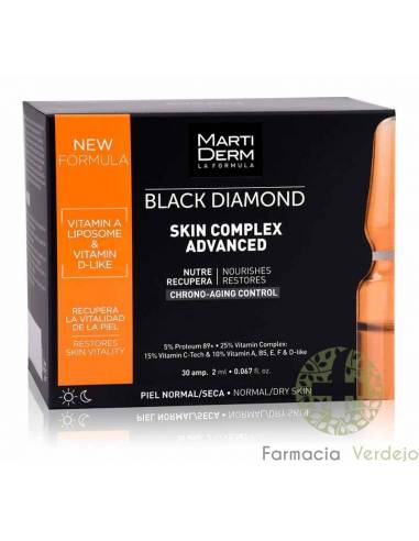 MARTIDERM BLACK DIAMOND SKIN COMPLEX ADVANCED 30 AMPOLAS 2 ML Nutre e recupera na pele normal/seca
