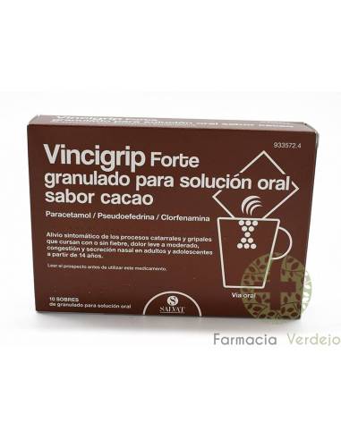 VINCIGRIP FORTE 10 SOBRES GRANULADO PARA SOLUCION ORAL (SABOR CACAO) Ayuda a controlar los síntomas