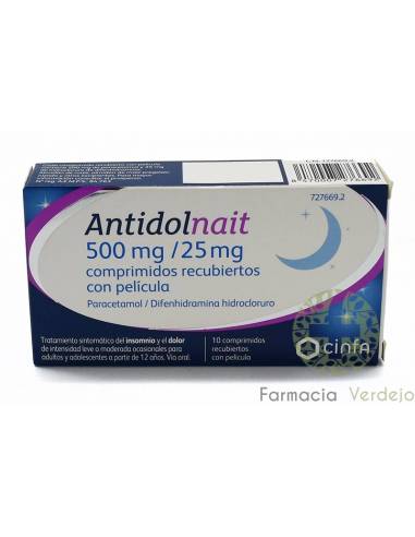ANTIDOLNAIT 500 mg/25 mg 10 COMPRIMIDOS RECUBIERTOS Ayuda cuando hay dolor e insomnio