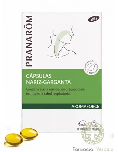 CAPSULAS NARIZ GARGANTA AROMAFORCE 30 CAPS PRANAROM Aceite esencial de Orégano