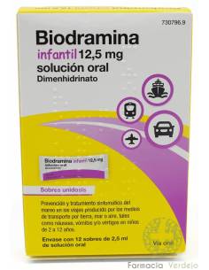 BIODRAMINA INFANTIL 12,5 MG 12 SAQUETAS DE DOSE ÚNICA...