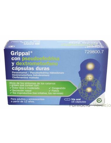 GRIPPAL COM PSEUDOEFRINA E DEXTROMETORFANO 16 CAPS Alivia sintomas gripais e gripais