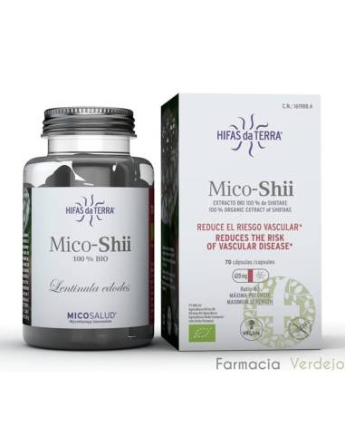 MICO-SHII SHIITAKE HIFAS DA TERRA 70 CAPSULAS Regulación cardiovascular, tendinosa e inmunitaria