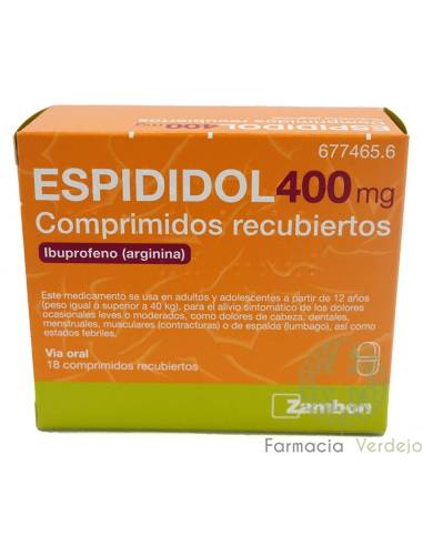 ESPIDIDOL 400 mg 18 comprimidos revestidos Alivia dores leves a moderadas ocasionais
