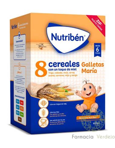 NUTRIBEN 8 CEREALES Y MIEL PAPILLA INSTANTÁNEA GALLETAS MARIA  600 G