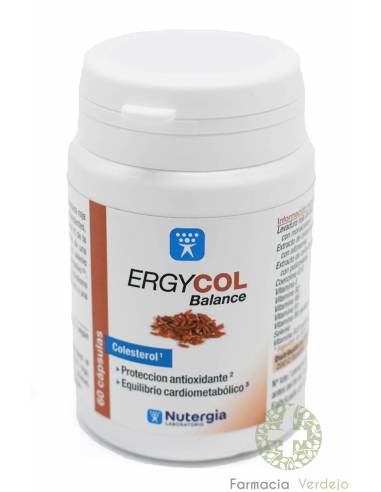 ERGYCOL 60 CAPS NUTERGIA Equilíbrio de colesterol, cardiometabólico e proteção antioxidante