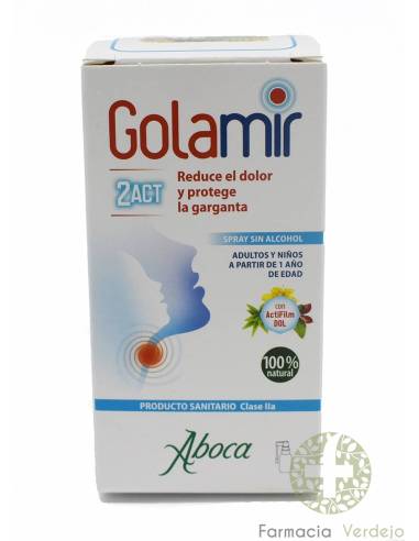 GOLAMIR 2ACT SPRAY SIN ALCOHOL 1 SPRAY 30 ML Calma el dolor protegiendo la garganta