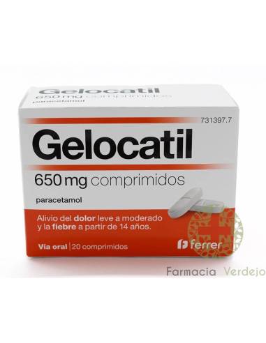 GELOCATIL 650 mg 20 COMPRIMIDOS ALÍVIO DA DOR ESTADOS FEBRIS