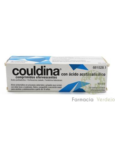 COULDINA COM ÁCIDO ACETILSALICILIC 500 mg/2 mg/7,5 mgs 20 COMPRIMIDOS EFERVESCENTES
