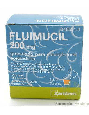FLUIMUCIL 200 mg 30 SOBRES PARA SOLUCION ORAL Favorece eliminación de exceso de mucosidad