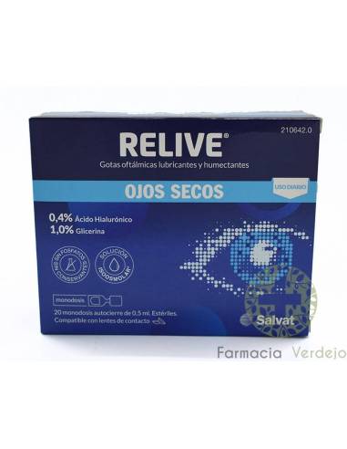 RELIVE OJOS SECOS 20 MONODOSIS Gotas oftálmicas humectantes y lubrificantes para uso diario