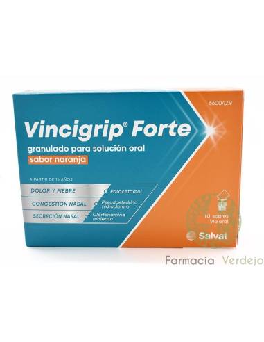 VINCIGRIP FORTE 10 SOBRES  SABOR NARANJA  Ayuda a tratar síntomas asociados a gripes y catarros