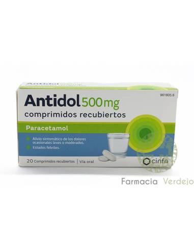 ANTIDOL 500 mg 20 COMPRIMIDOS RECUBIERTOS Alivia la fiebre moderada y dolor ocasional