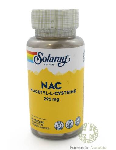 NAC N-ACETIL-CISTEÍNA 295MG SOLARAY 60 CAPS Proteção contra o estresse oxidativo