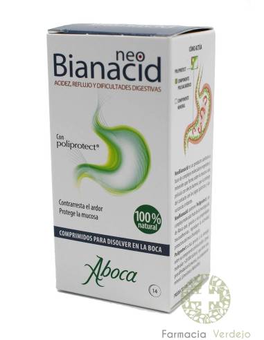NEO BIANACID 14 COMPRIMIDOS ORAIS Acalma a membrana mucosa e neutraliza a acidez