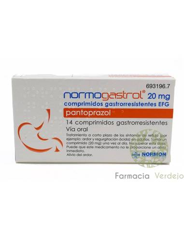 NORMOGASTROL EFG 20 MG 14 COMPRIMIDOS GASTRO-RESISTENTES Calmante digestivo com Pantoprazol
