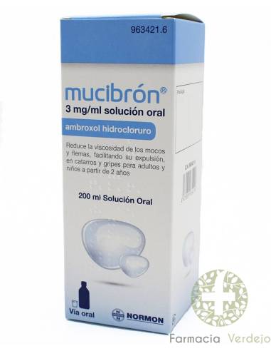 MUCIBRON 3 MG/ML SOLUÇÃO ORAL 200 ML Facilita a expulsão do muco