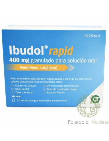 IBUDOL RAPID 400 mg 20 SACHÊS GRANULADOS PARA SOLUÇÃO ORAL Alívio leve e moderado da dor