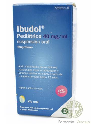 IBUDOL PEDIATRICO 40 mg/ml SUSPENSION ORAL 1 FRASCO 150 ml + JERINGA ORAL Alivio dolor leve y fiebre