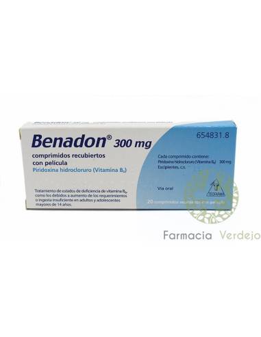 BENADON 300 mg 20 COMPRIMIDOS RECUBIERTOS Suplemento de Piridoxina