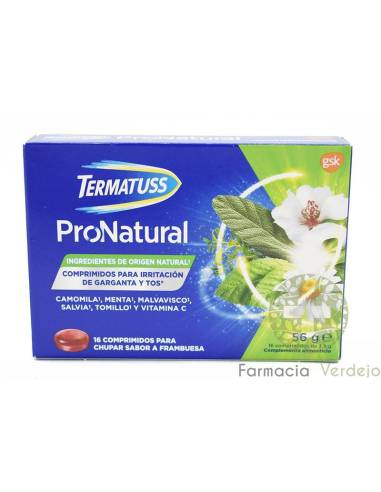 TERMATUSS PRONATURAL 16 COMPRIMIDOS SABOR FRAMBOESA Acalma a irritação e dor de garganta