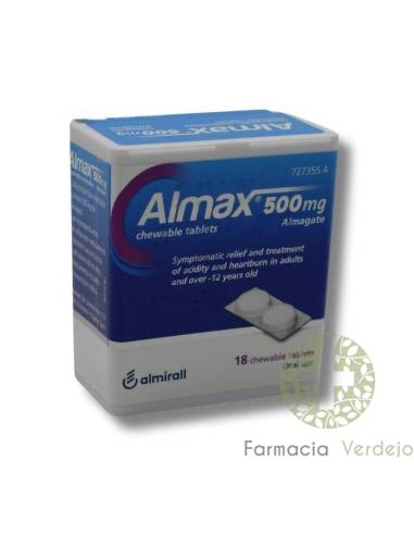 ALMAX 500 MG 18 COMPRIMIDOS MASTICABLES Calma ardor y pesadez de estómago