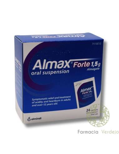 ALMAX FORTE 1,5 g 24 SOBRES SUSPENSION ORAL Alivio y taratamiento de la acidez y ardor de estómago