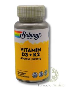 VITAMINA D3 + K2 4000UI + 50 MCG SOLARAY 60 CAPS...