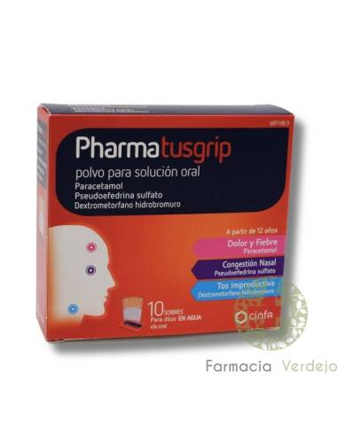 PHARMATUSGRIP 10 SOBRES POLVO PARA SOLUCION ORAL Ayuda a controlar el dolor, fiebre, mucosidad y con