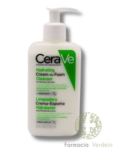 CERAVE  CREMA-ESPUMA LIMPIADORA  HIDRATANTE Limpia, hidrata y retira maquillaje en piel normal-seca
