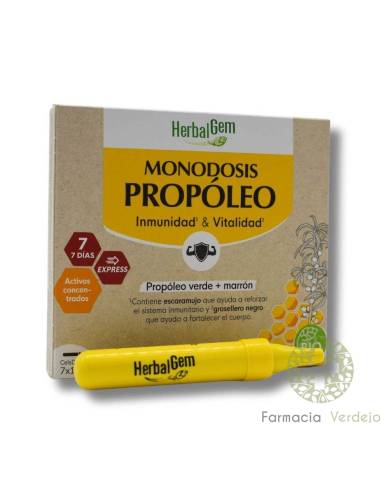 PROPOLEO MONODOSIS HERBALGEM 7 MONODOSIS 10ML PRANAROM Refuerza y mantiene la inmunidad