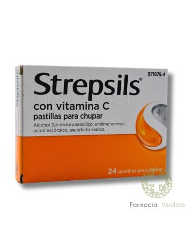 STREPSILS CON VITAMINA C 24 PASTILLAS PARA CHUPAR Alivia las infecciones leves de boca y garganta