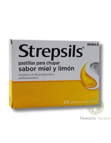 STREPSILS 24 PASTILLAS PARA CHUPAR (SABOR MIEL Y LIMON) Alivio de infecciones leves de boca y gargan