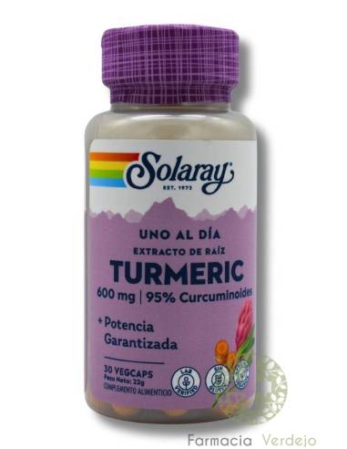 SOLARAY TURMERIC EXTRACTO DE CURCUMA 600MG 30 CAPSULAS Antioxidante y estimulante contra inflamación