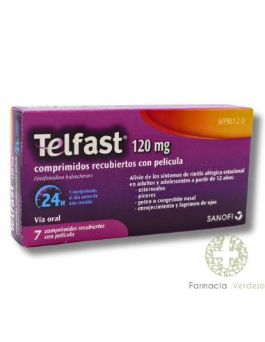 TELFAST 120 mg 7 COMPRIMIDOS REVESTIDOS Alivia a rinite alérgica sazonal
