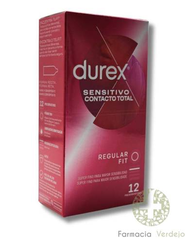 DUREX SENSITIVO CONTACTO TOTAL 12 PRESERVATIVOS Super fino para una mayor sensibilidad