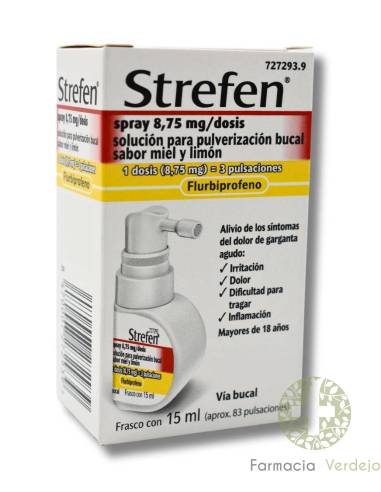 STREFEN SPRAY BUCAL 15 ml (SABOR MIEL Y LIMON) Alivia la garganta inflamada y dolorida