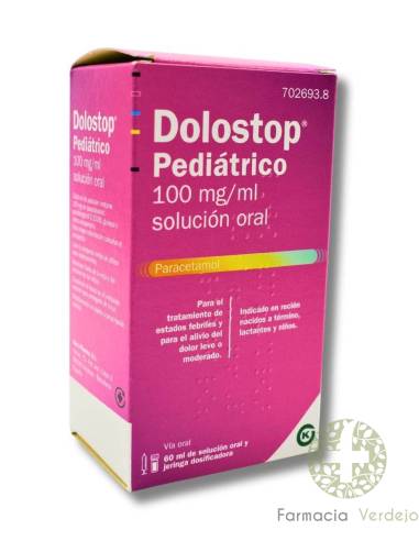 DOLOSTOP  PEDIATRICO PARACETAMOL 100 MG/ML SOLUCION ORAL 60 ML Alivia dolor moderado y fiebre