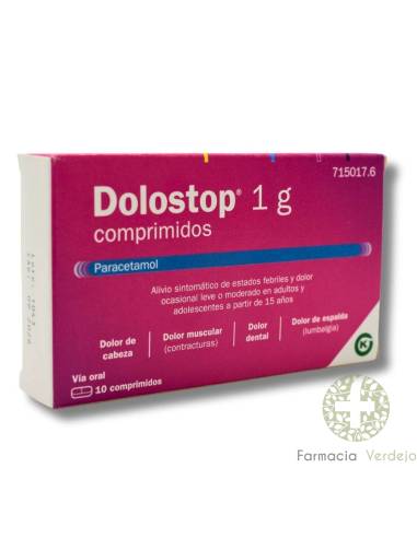 DOLOSTOP 1 G 10 COMPRIMIDOS Alivia la fiebre y el dolor ocasional