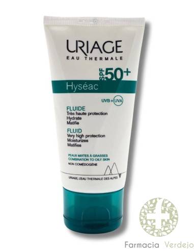 URIAGE HYSEAC SOLAR SPF50+ FLUID 50 ML Alta proteção solar para pele oleosa