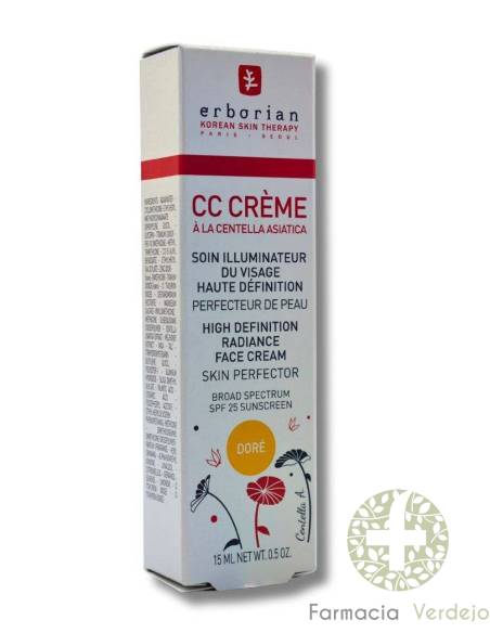 ERBORIAN CC CREME HIGH DEFINITION RADIANCE FACE CREAM SPF25 DORE 15ML redefine e ilumina