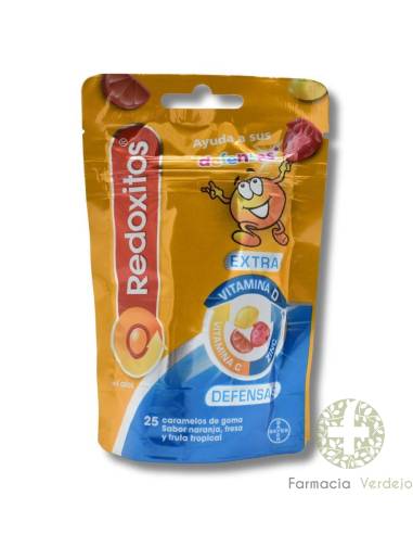 REDOXITOS EXTRA DEFENSAS 25 CARAMELOS GOMA SABOR NARANJA FRESA Y FRUTA TROPICAL BAYER HISPANIA