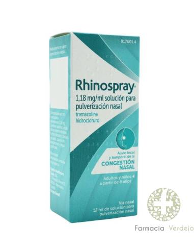 RHINOSPRAY 1,18 mg/ml SOLUCION PARA PULVERIZACION NASAL 12 ml Alivio rápido de la congestión nasal